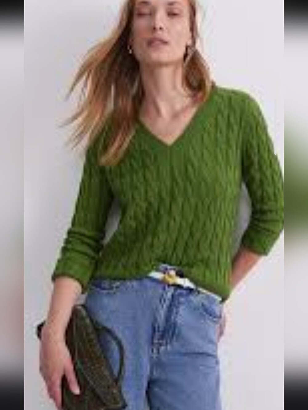 JCrew Vintage Olive Green Cable Merino/ Cashmere V-Neck Sweater